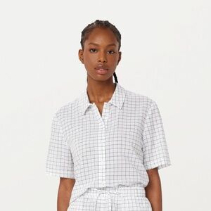 NWT Frank & Oak // The Seersucker Cropped Fluid Shirt in White and Black Check